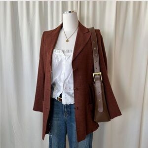 Vintage Cantarelli Wool Linen Blend Blazer Brown Made in Italy.